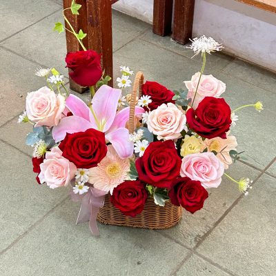 Lily & Roses Flower Basket