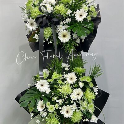 2 tier funeral flowers stand-white & green flowers, Chen Floral Kuching