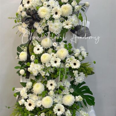 3 tier funeral flower stand with white flowers-Chen Floral Kuching