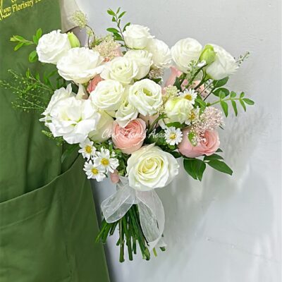 White Eustoma & Roses Bridal wedding bouquet, Kuching