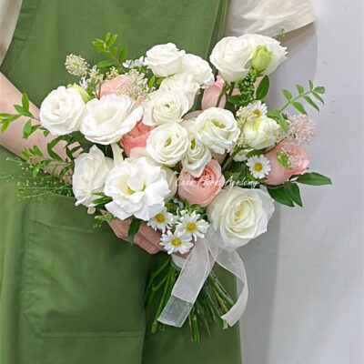 White Eustoma & Roses Bridal wedding bouquet, Kuching