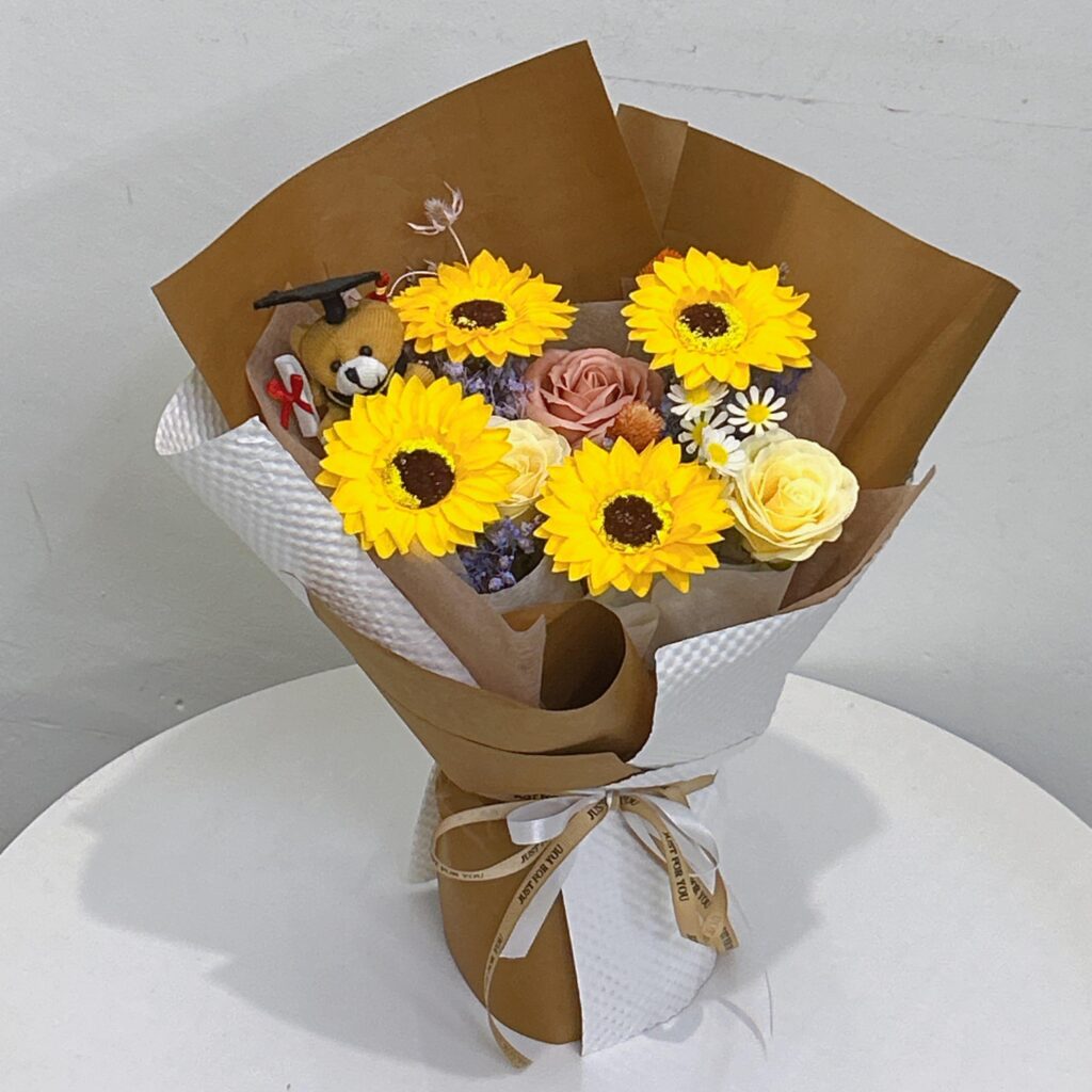 Mini Bear & Soap Flowers Convo Bouquet - CHEN FLORAL DESIGN CENTRE